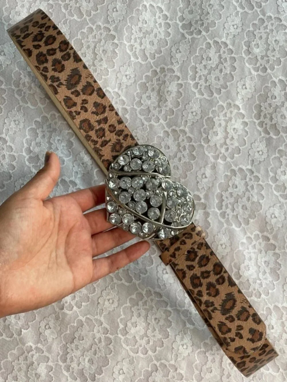 xoxo rhinestone pendant animal print belt